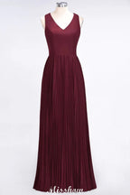 A-Line Chiffon V-Neck Sleeveless Bridesmaid Dress Floor-Length Ruffles Side Split Evening Gown