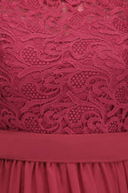 A-Line Crew Long Plus size Sleeveless Lace Chiffon Evening Dresses with Sash