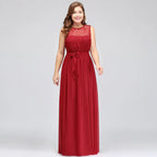 A-Line Crew Long Sleeveless Plus size Chiffon Evening Dresses with Ruffles Bow