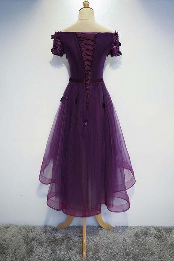 A-line Cute Purple High Low Prom Dress Purple Homecoming dress