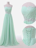 A-Line Elegant Sleeveless Sweetheart Floor-Length Beading Chiffon Bridesmaid Dresses