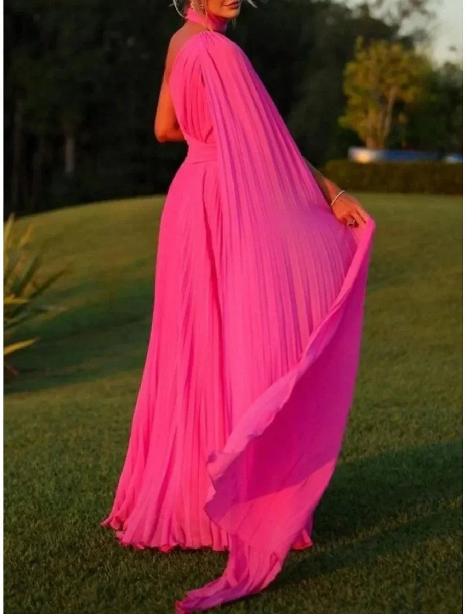 A-Line Evening Gown Elegant Dress Formal Sweep / Brush Train Sleeveless One Shoulder Chiffon with Pleats Ruched