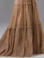 Vestido de Noite Sunnderly em Linha A, Vestido Cintilante, Formal para Convidada de Casamento, Comprimento até ao Chão, Sem Mangas, Sem Alças, Tule com Pregas