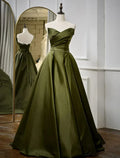 Vestido de Noite Sunnderly em Linha A com Costas Descobertas, Formal, para Convidada de Casamento, Comprimento até ao Chão, Sem Mangas, Sem Alças, Cetim com Pregas e Alças Finas
