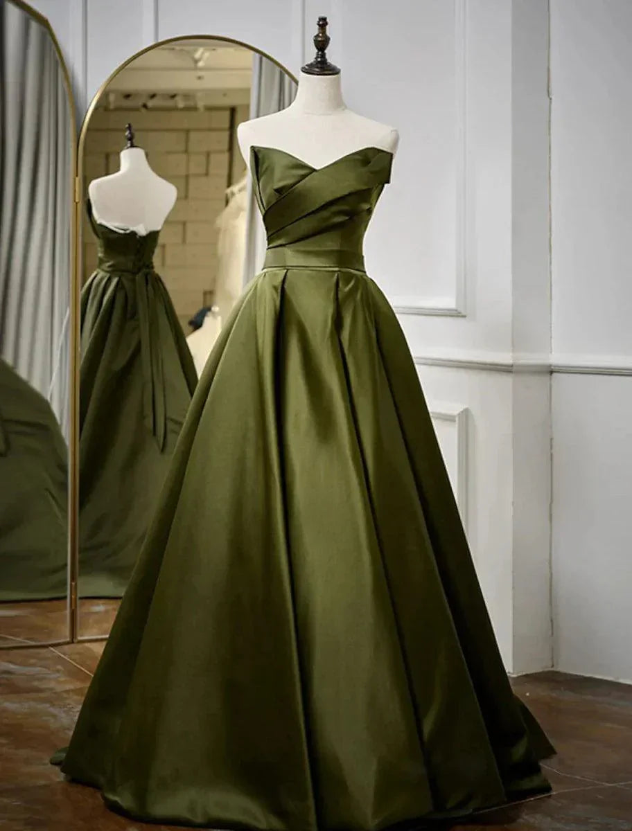Vestido de Noite Sunnderly em Linha A com Costas Descobertas, Formal, para Convidada de Casamento, Comprimento até ao Chão, Sem Mangas, Sem Alças, Cetim com Pregas e Alças Finas