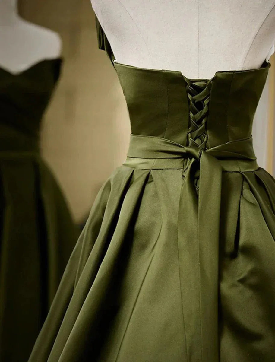 Vestido de Noite Sunnderly em Linha A com Costas Descobertas, Formal, para Convidada de Casamento, Comprimento até ao Chão, Sem Mangas, Sem Alças, Cetim com Pregas e Alças Finas