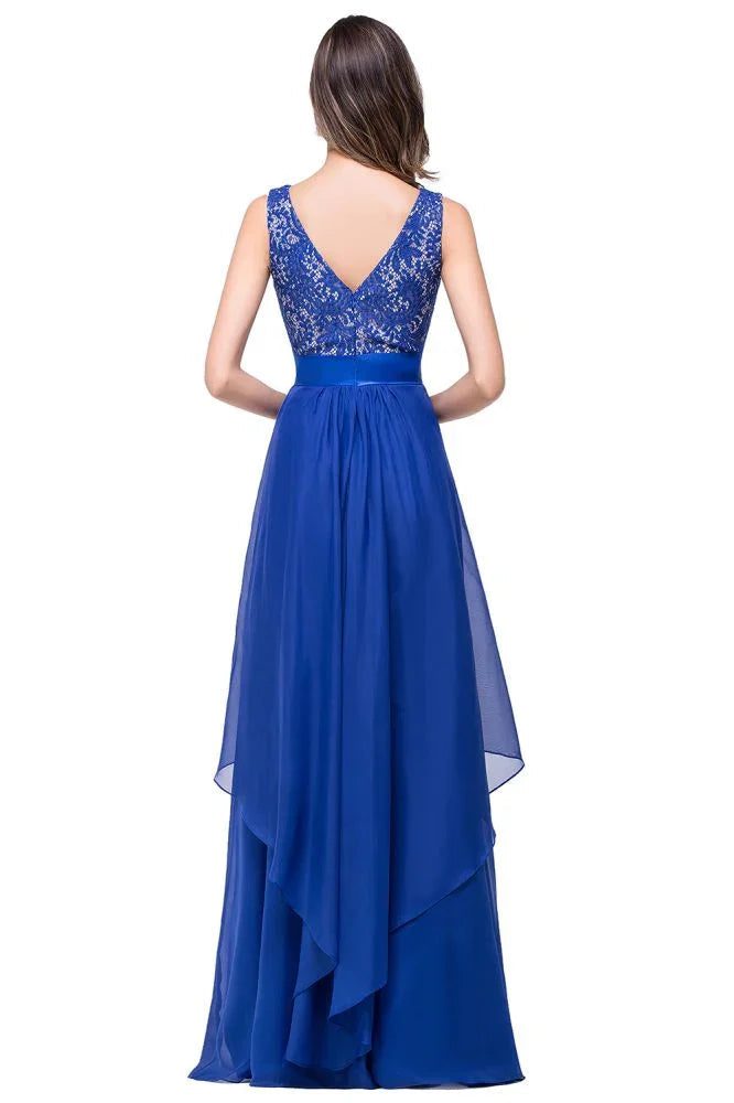 A-line Floor-length Chiffon Lace Evening Dress