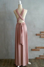 A-line Floor-Length Criss-Cross Straps Blush Spandex Bridesmaid Dress BD043