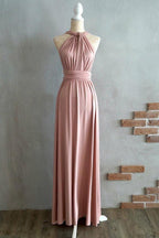 A-line Floor-Length Criss-Cross Straps Blush Spandex Bridesmaid Dress BD043