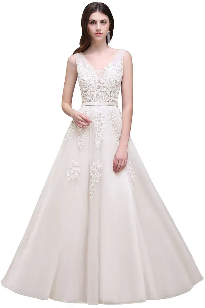 A-line Floor-length Tulle Bridesmaid Dress with Appliques