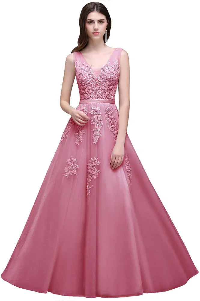 A-line Floor-length Tulle Bridesmaid Dress with Appliques