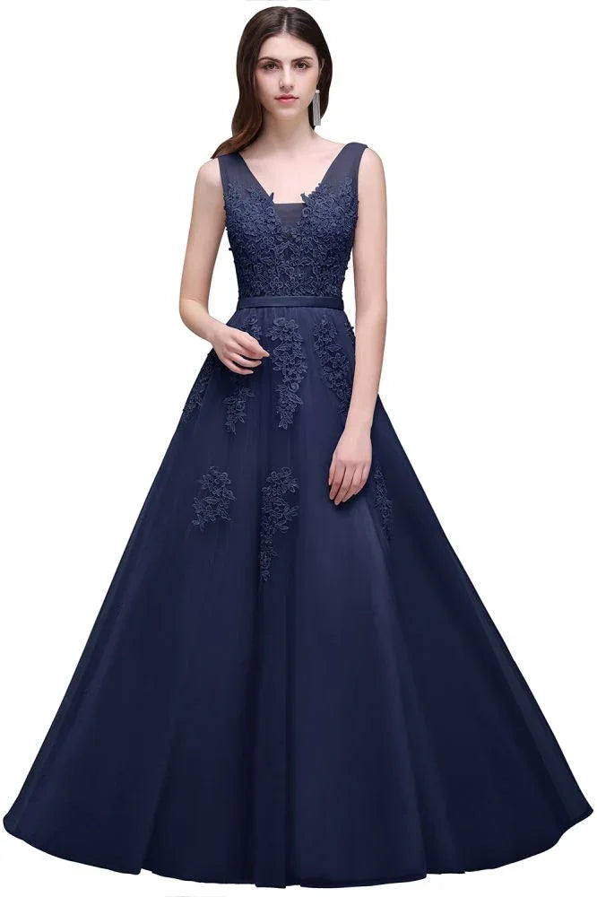 A-line Floor-length Tulle Bridesmaid Dress with Appliques