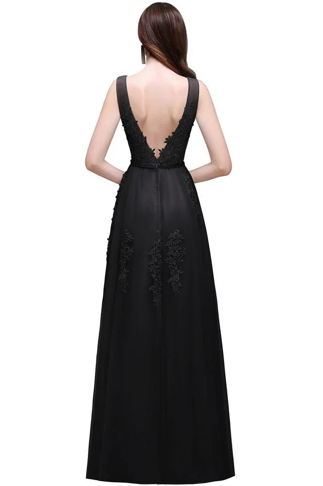 A-line Floor-length Tulle Bridesmaid Dress with Appliques