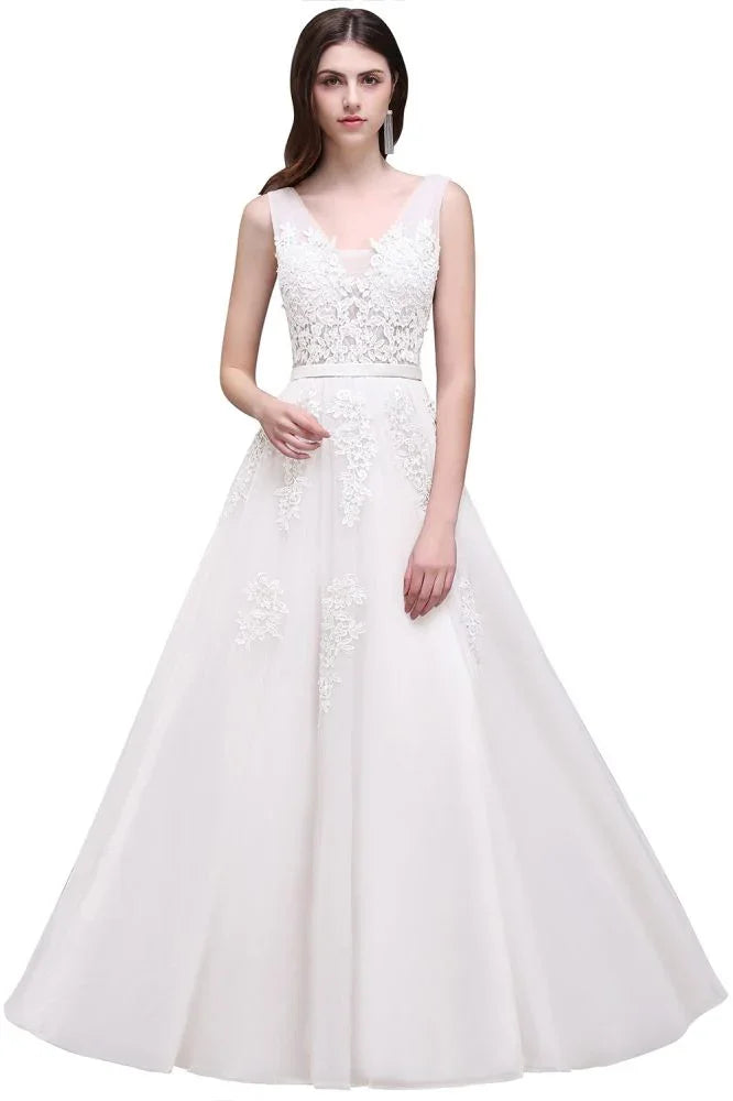 A-line Floor-length Tulle Bridesmaid Dress with Appliques