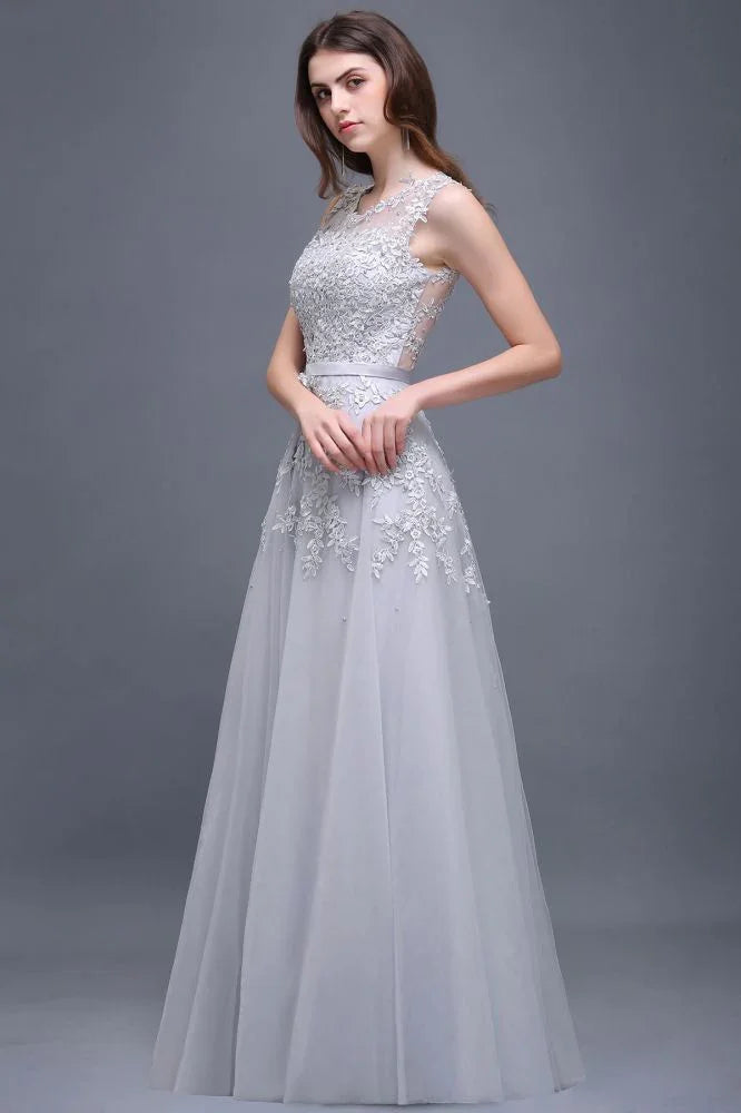 A-line Floor-length Tulle Prom Dress with Appliques