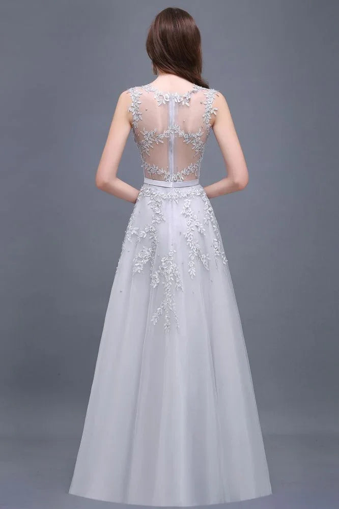 A-line Floor-length Tulle Prom Dress with Appliques