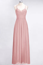 A-Line Halter V-Neck Sleeveless Bridesmaid Dress Ruffles Evening Swing Dress
