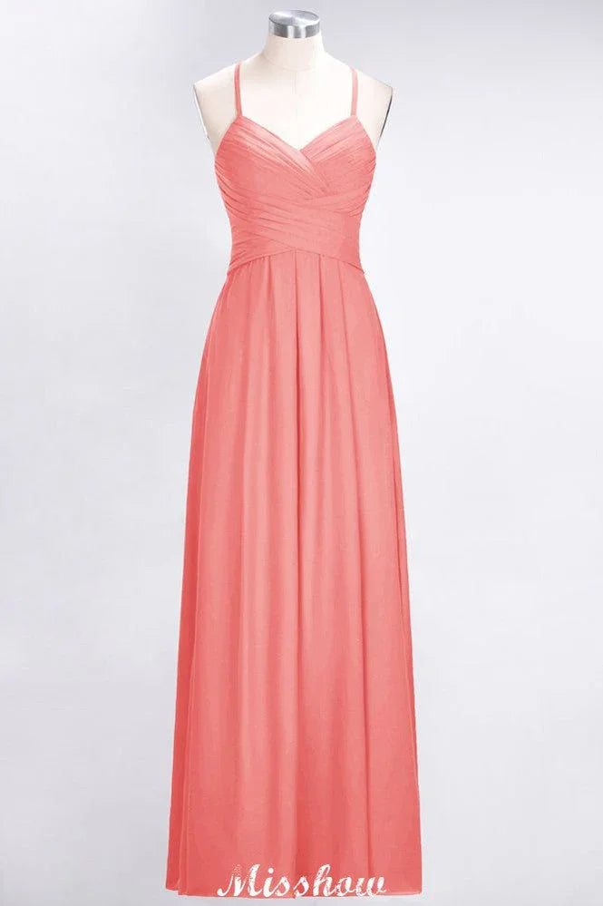 A-Line Halter V-Neck Sleeveless Bridesmaid Dress Ruffles Evening Swing Dress