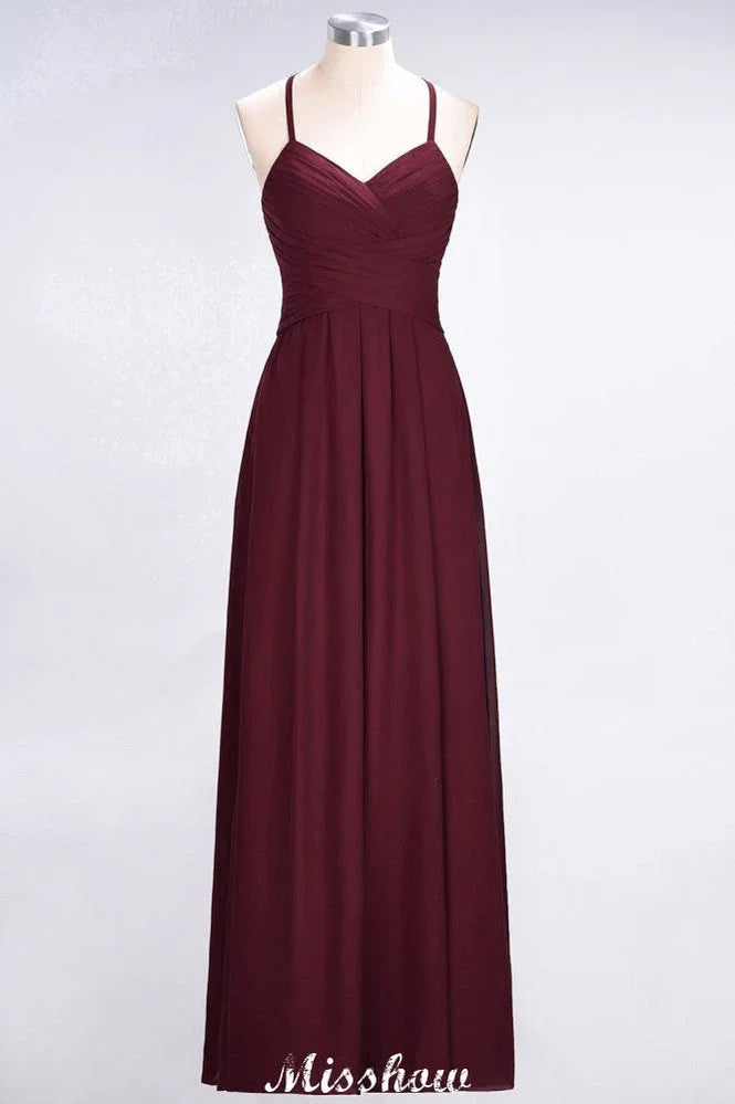 A-Line Halter V-Neck Sleeveless Bridesmaid Dress Ruffles Evening Swing Dress