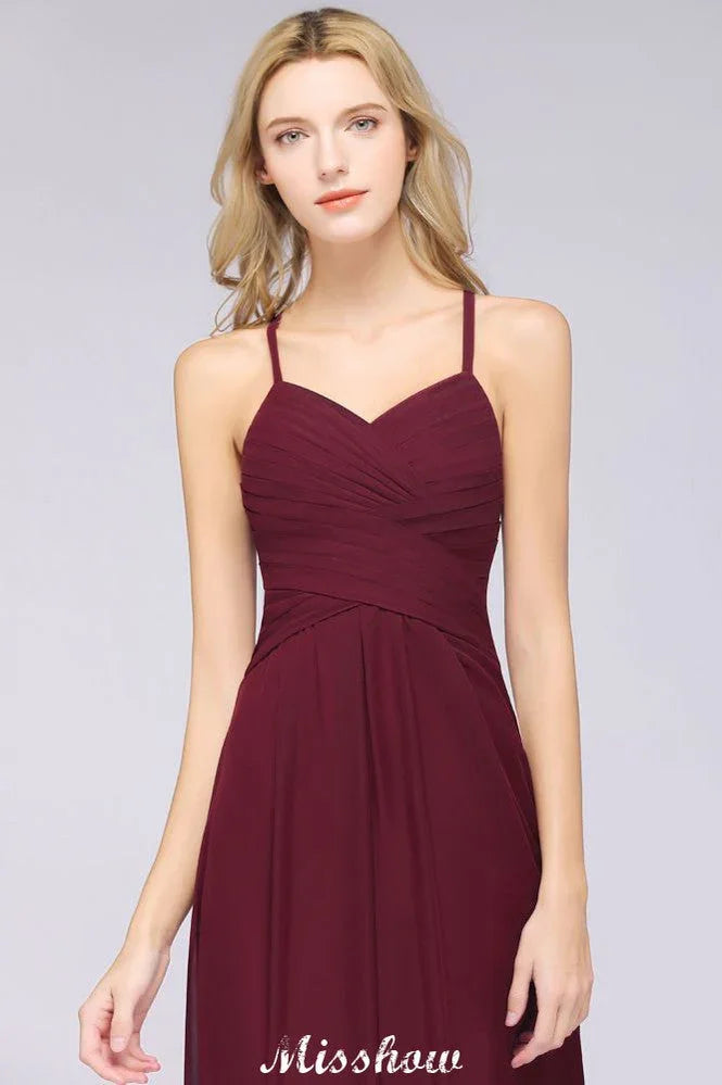 A-Line Halter V-Neck Sleeveless Bridesmaid Dress Ruffles Evening Swing Dress