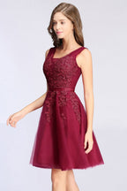A-line Knee-length Tulle Prom Dress with Appliques