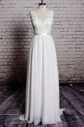 A-line Lace V-Neck Backless Sheath Long Wedding Dress