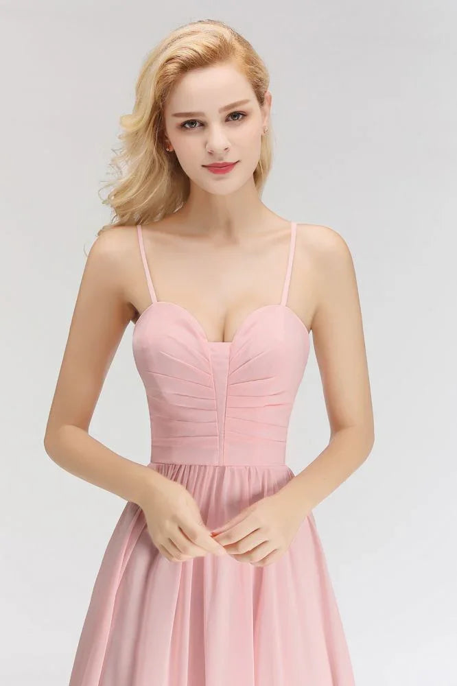A-line Long Sweetheart Spaghetti Sleeveless Bridesmaid Dress