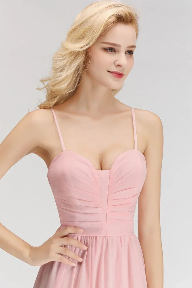 A-line Long Sweetheart Spaghetti Sleeveless Bridesmaid Dress