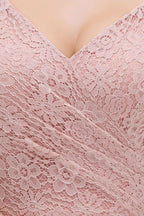 A-line Long V-neck Sleeveless Formal Party Dress Lace Top Chiffon Bridesmaid Dress