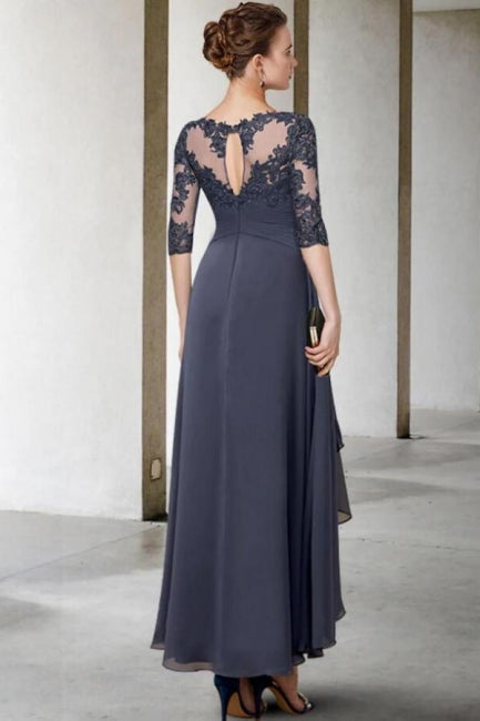A-Line Mother of the Bride Dress Plus Size Ankle Length Chiffon Lace Half Sleeve