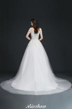 A-line Off-the-Shoulder Tulle Elegant Wedding Dresses with Appliques