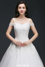A-line Off-the-Shoulder Tulle Elegant Wedding Dresses with Appliques
