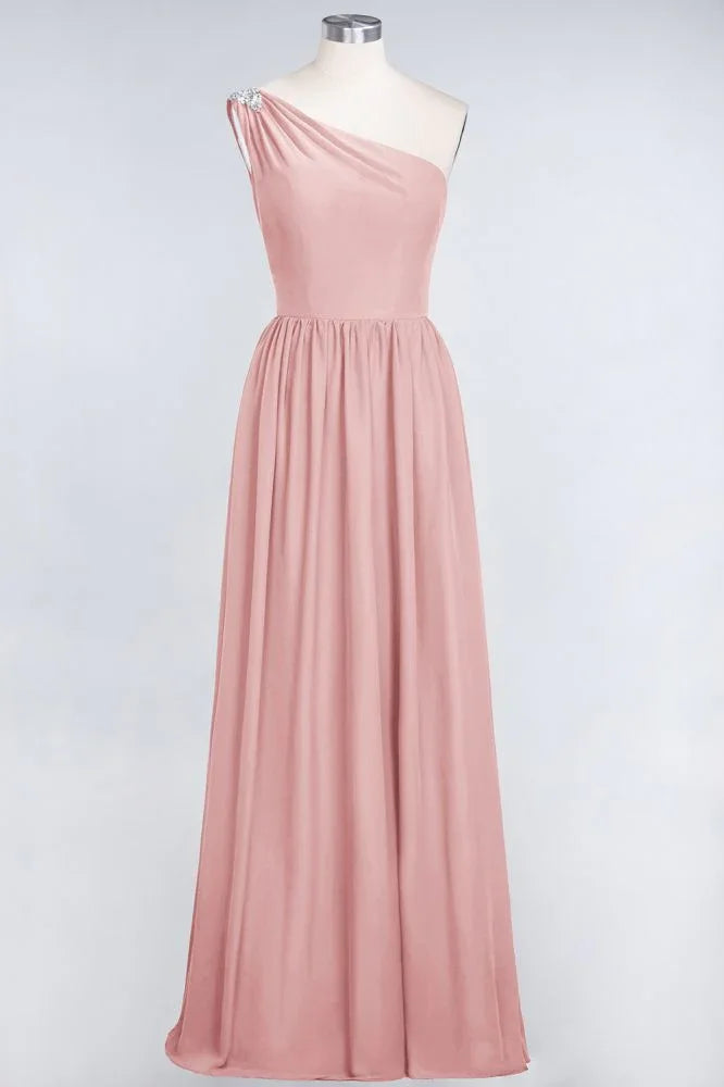 A-Line One-Shoulder Beadings Sleeveless Ruffles Bridesmaid Dress Floor Length Maid of Honor Dress