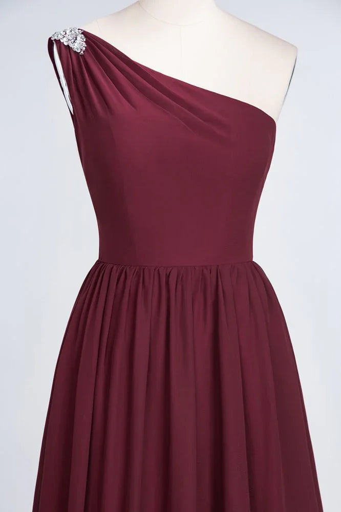 A-Line One-Shoulder Beadings Sleeveless Ruffles Bridesmaid Dress Floor Length Maid of Honor Dress