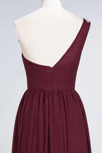 A-Line One-Shoulder Beadings Sleeveless Ruffles Bridesmaid Dress Floor Length Maid of Honor Dress