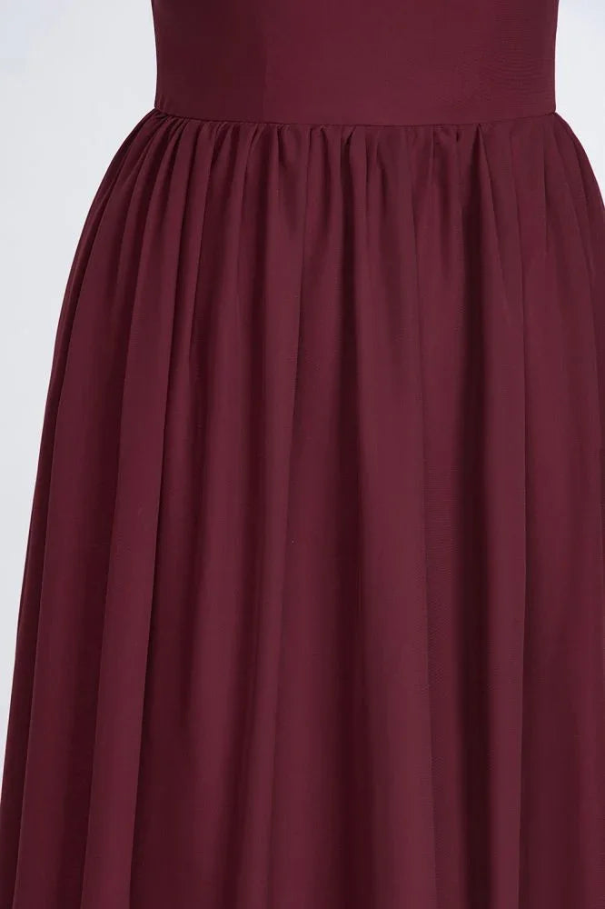 A-Line One-Shoulder Beadings Sleeveless Ruffles Bridesmaid Dress Floor Length Maid of Honor Dress