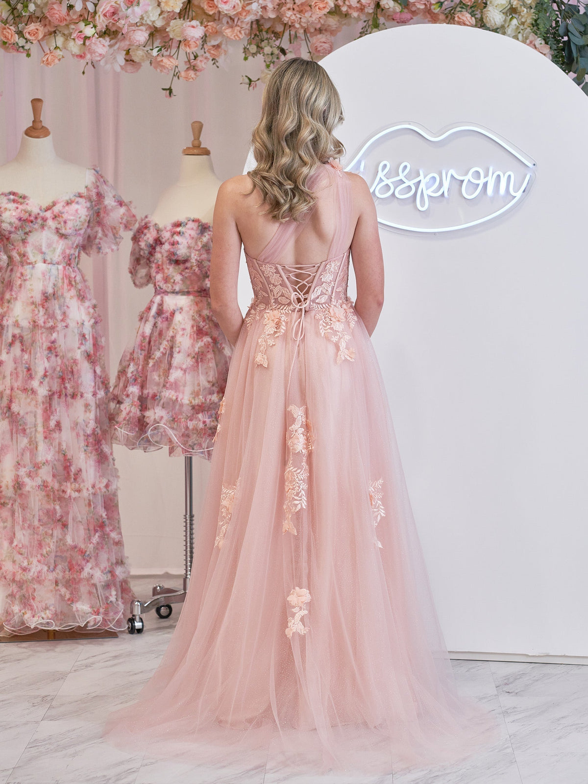 A Line One Shoulder Black Long Prom Dress with Appliques