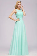 A-Line Ruffles Bridesmaid Dress Lace Scalloped Sleeveless Floor-Length Wedding Party Dress