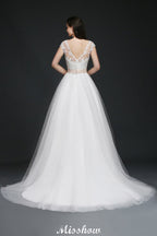 A-line Scoop Court Train Tulle Glamorous Wedding Dresses with Sash