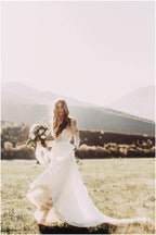 A-line Scoop Lace Wedding Dress Long Sleeve Rustic Wedding Dresses