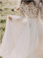 A-line Scoop Lace Wedding Dress Long Sleeve Rustic Wedding Dresses