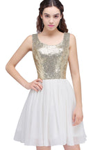 A-line Scoop Short Sequins White Cute Homecoming Dresses with Sequins