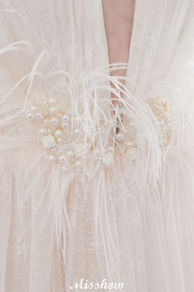 A-line Sleeveless Floor Length Lace Ivory Wedding Dress