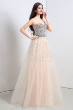 A-line Strapless Tulle Party Dress With Sequined
