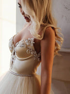 A-line Straps Floor length Beading Wedding Dress Long Prom Dress