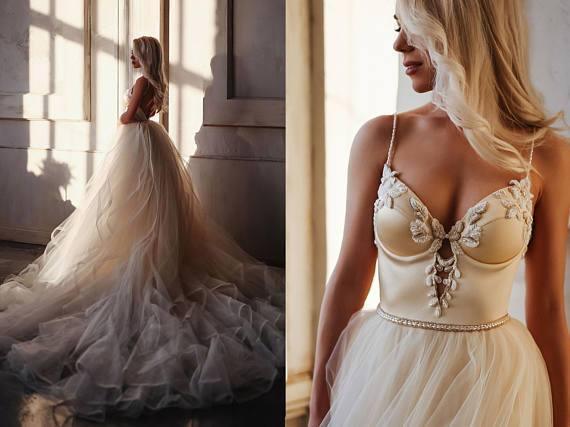 A-line Straps Floor length Beading Wedding Dress Long Prom Dress