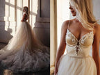 A-line Straps Floor length Beading Wedding Dress Long Prom Dress