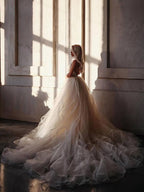 A-line Straps Floor length Beading Wedding Dress Long Prom Dress