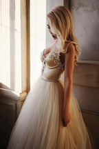 A-line Straps Floor length Beading Wedding Dress Long Prom Dress