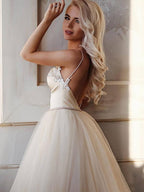 A-line Straps Floor length Beading Wedding Dress Long Prom Dress